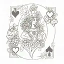 A playing card with a twist - a Queen of Hearts made out of various food items like fruits and vegetables tattoo design idea