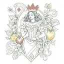 A playing card with a twist - a Queen of Hearts made out of various food items like fruits and vegetables tattoo design idea