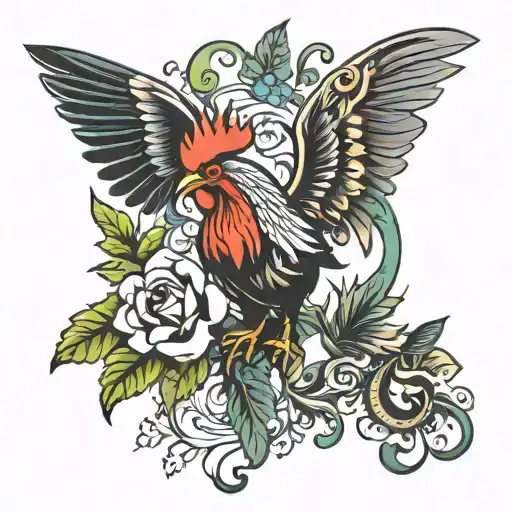 GREGORIA word tattoo design with rooster and butterfly tattoo design idea