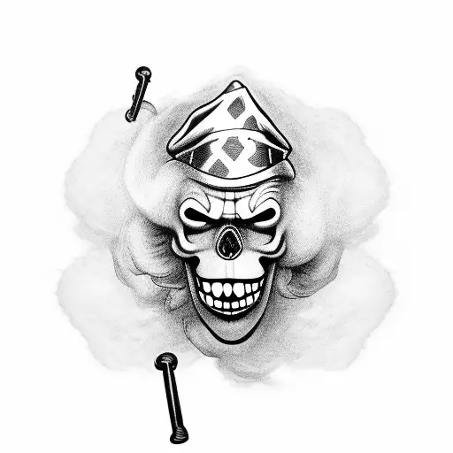 Clown with smoke,Gun and skull  tattoo design idea