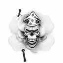 Clown with smoke,Gun and skull  tattoo design idea