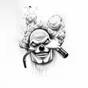 Clown with smoke,Gun and skull  tattoo design idea