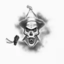 Clown with smoke,Gun and skull  tattoo design idea