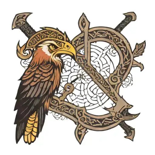 Viking ax and raven and sentence: "Odin gave his eye to acquire knowledge...but I would give far more." tattoo design idea