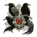 ax and raven and sentence: "Odin gave his eye to acquire knowledge...but I would give far more." tattoo design idea