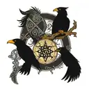 ax and raven and sentence: "Odin gave his eye to acquire knowledge...but I would give far more." tattoo design idea