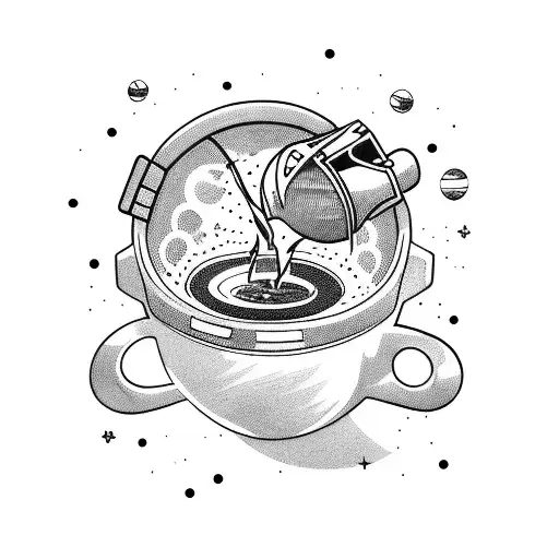 An astronaut floating in space while sipping a cup of coffee tattoo design idea