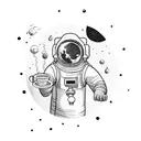 An astronaut floating in space while sipping a cup of coffee tattoo design idea