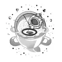 An astronaut floating in space while sipping a cup of coffee tattoo design idea