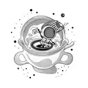 An astronaut floating in space while sipping a cup of coffee tattoo design idea