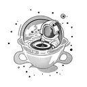 An astronaut floating in space while sipping a cup of coffee tattoo design idea