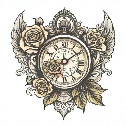 date of birth stopwatch with girl childs name and rose tattoo design idea