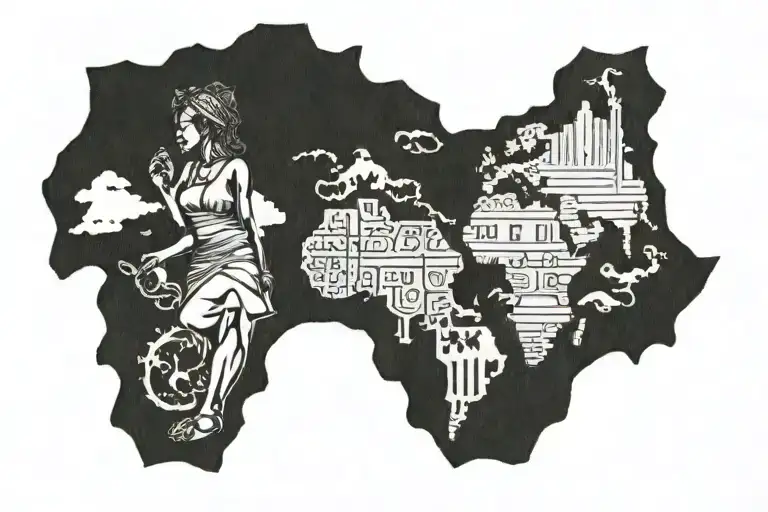 africa map with woman  tattoo design idea