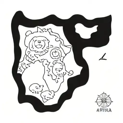 africa map with lion head tattoo design idea