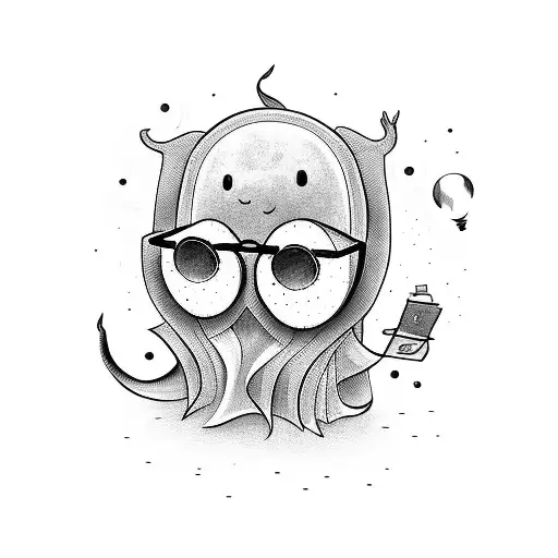 adorable ghost glasses reading book tattoo design idea