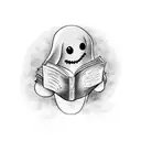 infantil ghost reading book tattoo design idea