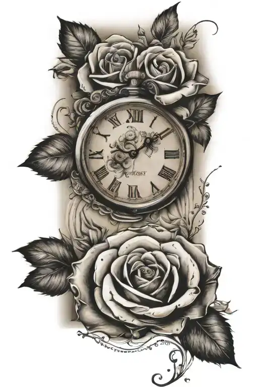 Realism "Sand Watch And Roses" Tattoo Idea BlackInk AI