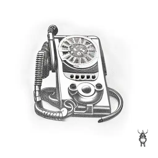 Realistic depiction of a mobile phone being repaired with tiny tools tattoo design idea