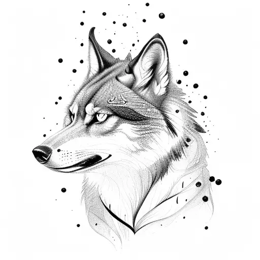 black forest with lone wolf and fire tattoo design idea