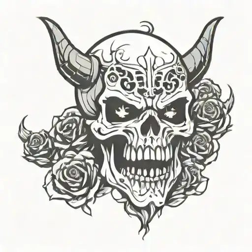 angry skull outline tattoo design idea