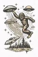 ufo abducting a sasquatch tattoo design idea