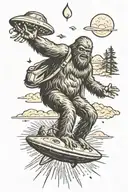 ufo abducting a sasquatch tattoo design idea
