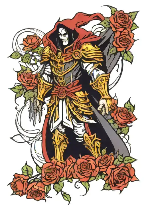 Azrael surrounded by roses tattoo design idea