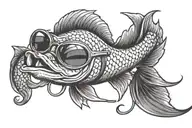 pike fish in roundsunglasses partying tattoo design idea