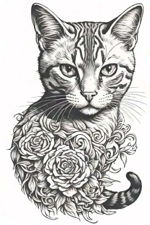 cat curled tattoo design idea