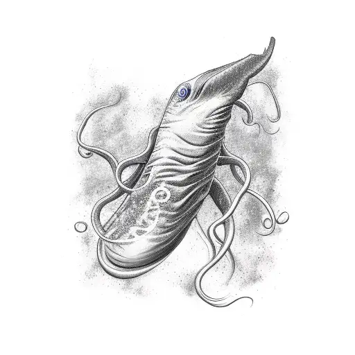 colossal squid wrapping its tentacles around a sperm whale tattoo design idea
