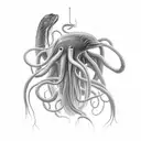 colossal squid wrapping its tentacles around a sperm whale tattoo design idea