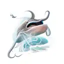 colossal squid wrapping its tentacles around a sperm whale tattoo design idea