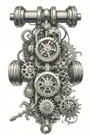 biomechanical gears and pumps tattoo design idea