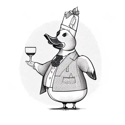 anthropomorphic duck standing upright in a tweed suit tattoo design idea