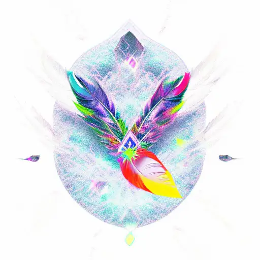 Elemental crystal of wind, with a feather and a tornado around it tattoo design idea