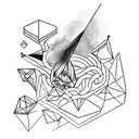 Crystal, with a feather and a tornado around it, colors black and violet only tattoo design idea