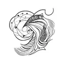 Crystal, with a feather and a tornado around it, colors black and violet only tattoo design idea