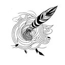 Crystal, with a feather and a tornado around it, colors black and violet only tattoo design idea