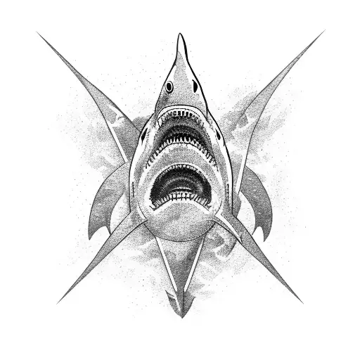 A shark swimming through a maze, representing the client's tendency to overthink tattoo design idea