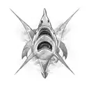 A shark swimming through a maze, representing the client's tendency to overthink tattoo design idea