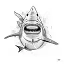 A shark swimming through a maze, representing the client's tendency to overthink tattoo design idea