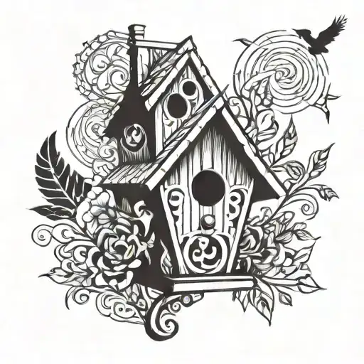 home again with a birdhouse tattoo design idea