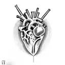 An anatomical heart with propellers instead of valves tattoo design idea