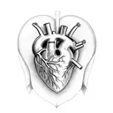 An anatomical heart with propellers instead of valves tattoo design idea