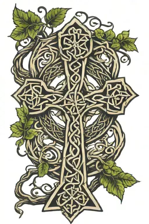 celtic cross made of animal knots with tree of life in center tattoo design idea
