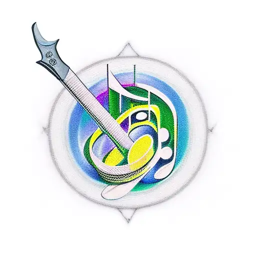 Musical notes intertwined with DIY tools tattoo design idea