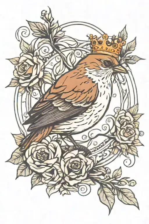 nightingale bird wearing a queens crown tattoo design idea