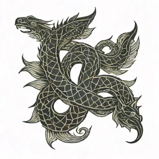 naga line art tattoo design idea