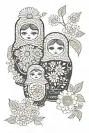 nesting dolls surrounded by chamomile and Russian folk art  tattoo design idea