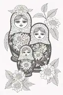 nesting dolls surrounded by chamomile and Russian folk art  tattoo design idea